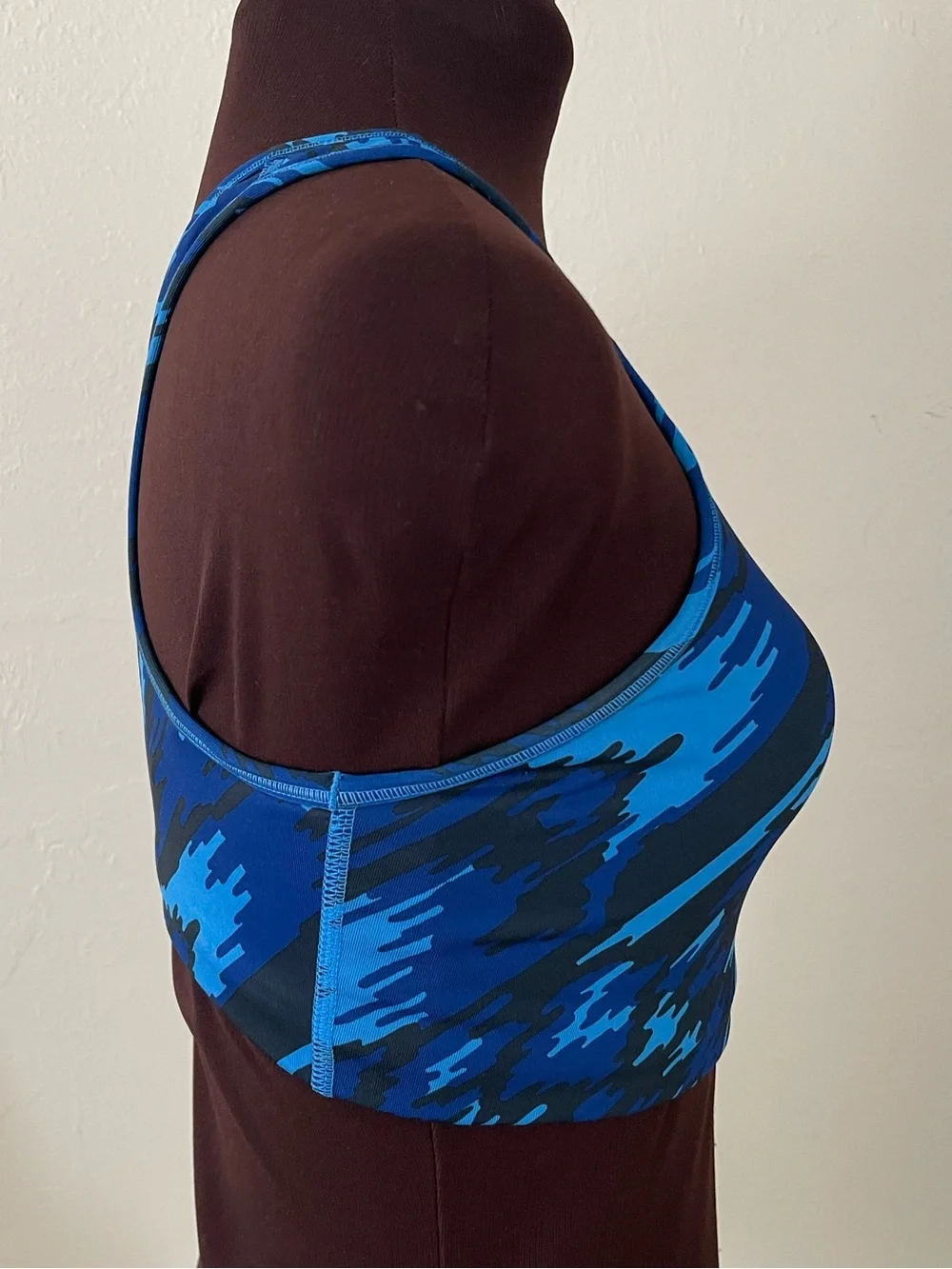Nike Blue Camo Racerback Sports Bra with White Swoosh